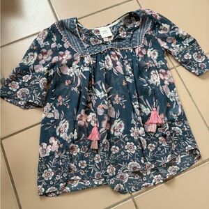 Floral Blouse with Pink Tassels